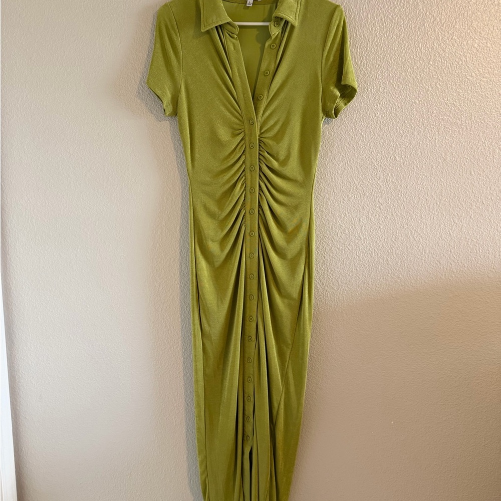 Fashion Nova Lime Button-Down Maxi Dress
